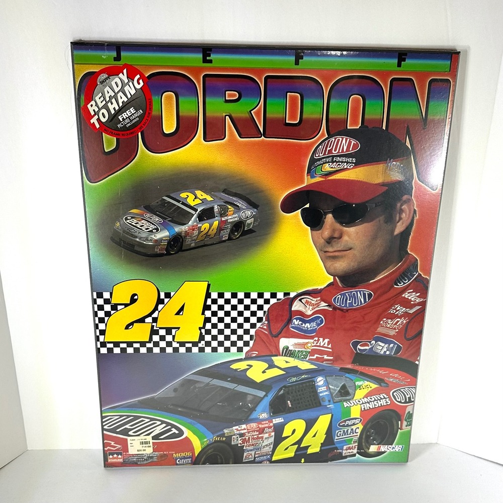 Vintage 2000 Jeff Gordon NASCAR 24 DuPont Collage Wood Wall Art Plaque 16x20